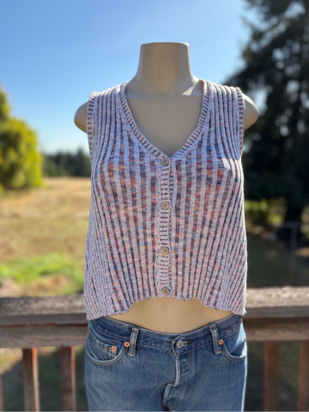 Universal Thread Light Gray Cream Speckled Ribbed Knit Tank Sweater Vest Size L